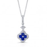 WHITE GOLD NATURAL COLOR FASHION SAPPHIRE FLOWER DIAMOND PENDANT