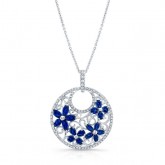 NATURAL COLOR WHITE GOLD ELEGANT SAPPHIRE FLOWER DIAMOND PENDANT
