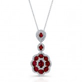 NATURAL COLOR WHITE GOLD RUBY FLOWER DIAMOND PENDANT