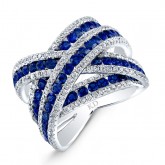 WHITE GOLD NATURAL COLOR CRISS CROSS SAPPHIRE DIAMOND RING