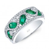 WHITE GOLD NATURAL COLOR CONTEMPORARY EMERALD DIAMOND RING