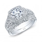 WHITE GOLD ELEGANT ROUND HALO WEDDING SET