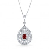 NATURAL COLOR WHITE GOLD VINTAGE TEAR DROP RUBY DIAMOND PENDANT