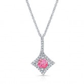 WHITE GOLD PINK ENHANCED ROUND DIAMOND FLOWER PENDANT  