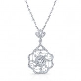  WHITE GOLD VINTAGE ROUND FLOWER DIAMOND PENDANT