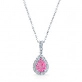 WHITE GOLD ELEGANT PINK ENHANCED PEAR DIAMOND PENDANT  