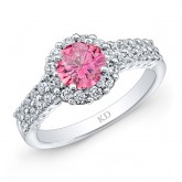 WHITE GOLD PINK ENHANCED ROUND DIAMOND BRIDAL HALO RING