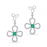 NATURAL COLOR WHITE GOLD FASHION EMERALD DIAMOND FLOWER DROP EARRINGS