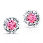 WHITE GOLD PINK ENHANCED ROUND DIAMOND HALO EARRINGS   