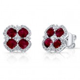 NATURAL COLOR WHITE GOLD TRENDY FLOWER RUBY EARRINGS