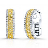 WHITE & YELLOW GOLD FANCY YELLOW SEMI-HOOP DIAMOND EARRINGS 