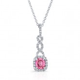 WHITE GOLD TWISTED PINK ENHANCED CUSHION DIAMOND PENDANT   