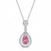 WHITE GOLD PINK ENHANCED PEAR DIAMOND TEAR DROP DESIGN PENDANT  