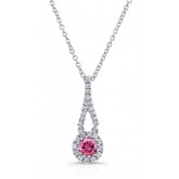 WHITE GOLD ELEGANT PINK ENHANCED ROUND DIAMOND PENDANT  