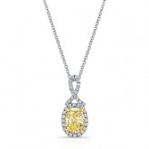 WHITE AND YELLOW GOLD TWISTED FANCY YELLOW CUSHION DIAMOND PENDANT   
