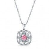 WHITE GOLD VINTAGE PINK ENHANCED CUSHION DIAMOND PENDANT  