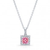 WHITE GOLD HALO PINK ENHANCED RADIANT DIAMOND PENDANT  