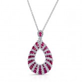 NATURAL COLOR 18K WHITE GOLD RUBY TRENDY TEAR DROP DIAMOND PENDANT