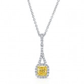 WHITE AND YELLOW GOLD CUSHION FANCY YELLOW DIAMOND PENDANT   