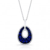 NATURAL COLOR WHITE GOLD TEAR DROP SAPPHIRE DIAMOND PENDANT