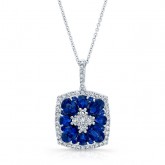 NATURAL COLOR WHITE GOLD INSPIRED FLOWER SAPPHIRE DIAMOND PENDANT