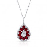 NATURAL COLOR WHITE GOLD TEAR DROP RUBY DIAMOND PENDANT