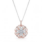 WHITE & ROSE GOLD INSPIRED VINTAGE FLOWER WHITE DIAMOND PENDANT