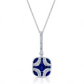 NATURAL COLOR WHITE GOLD VINTAGE SAPPHIRE DIAMOND PENDANT