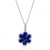 NATURAL COLOR WHITE GOLD  SAPPHIRE FLOWER DIAMOND PENDANT