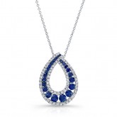 NATURAL COLOR WHITE GOLD TRENDY SAPPHIRE TEAR DROP DIAMOND PENDANT