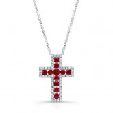 NATURAL COLOR WHITE GOLD RUBY CROSS DIAMOND PENDANT