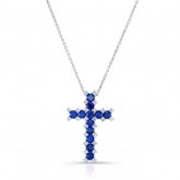 NATURAL COLOR WHITE GOLD SAPPHIRE CROSS DIAMOND  PENDANT