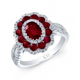 NATURAL COLOR WHITE GOLD RUBY FLOWER DIAMOND RING
