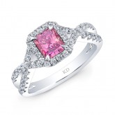 WHITE GOLD TWISTED PINK ENHANCED RADIANT DIAMOND BRIDAL RING