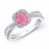 WHITE GOLD PINK ENHANCED CUSHION DIAMOND BRIDAL RING