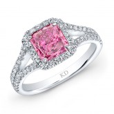 WHITE GOLD PINK ENHANCED SQUARE HALO RADIANT DIAMOND BRIDAL RING
