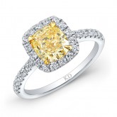 WHITE AND YELLOW GOLD CLASSIC FANCY YELLOW CUSHION DIAMOND BRIDAL RING