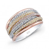 YELLOW & ROSE & WHITE GOLD FIVE ROW PAVE FASHION DIAMOND RING
