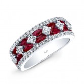 NATURAL COLOR WHITE GOLD RUBY CHECKERS DIAMOND BAND
