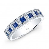 NATURAL COLOR WHITE GOLD FASHION SAPPHIRE CHECKERS DIAMOND BAND