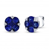 NATURAL COLOR WHITE GOLD SAPPHIRE FLOWER DIAMOND EARRINGS