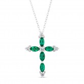 NATURAL COLOR WHITE GOLD DAZZLING EMERALD CROSS DIAMOND PENDANT